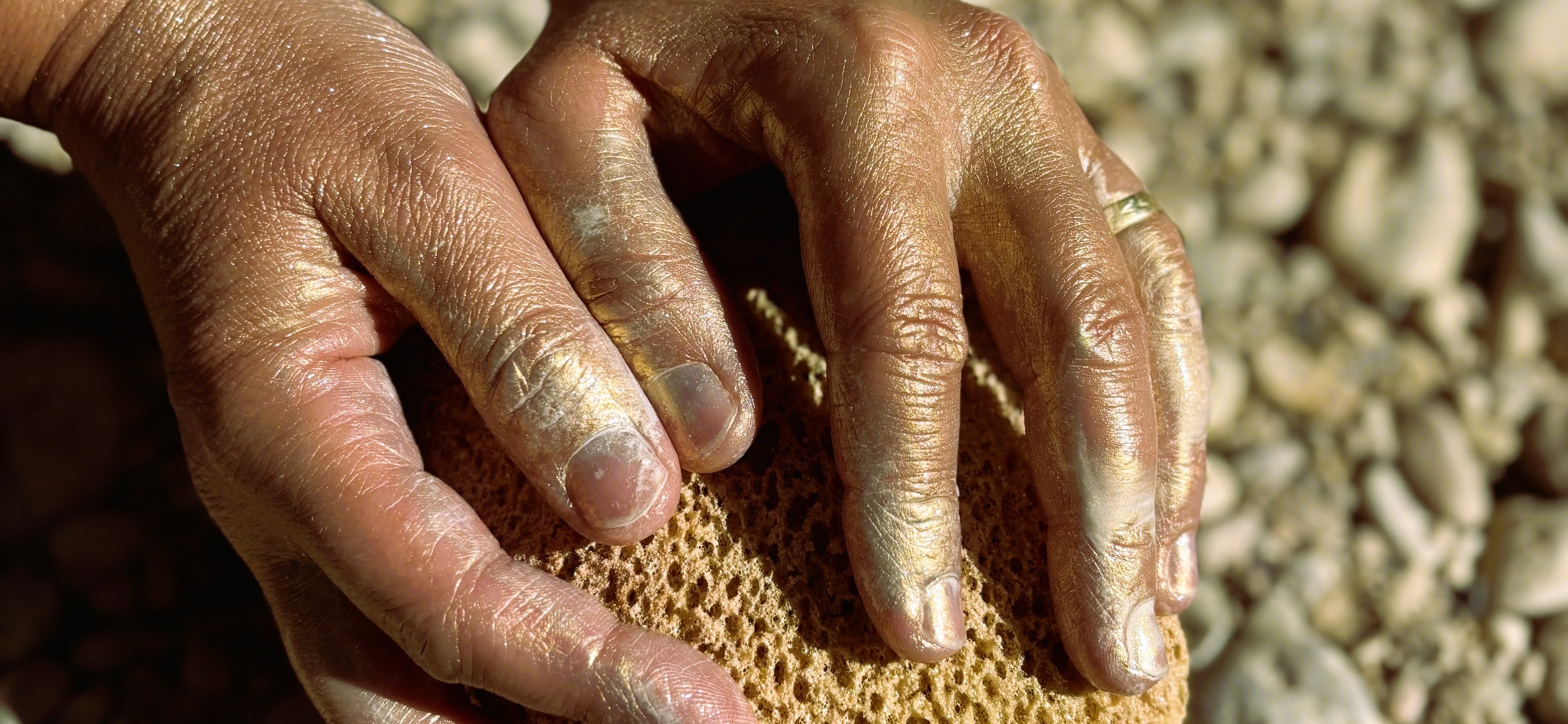 gold, finger, malen, farbe